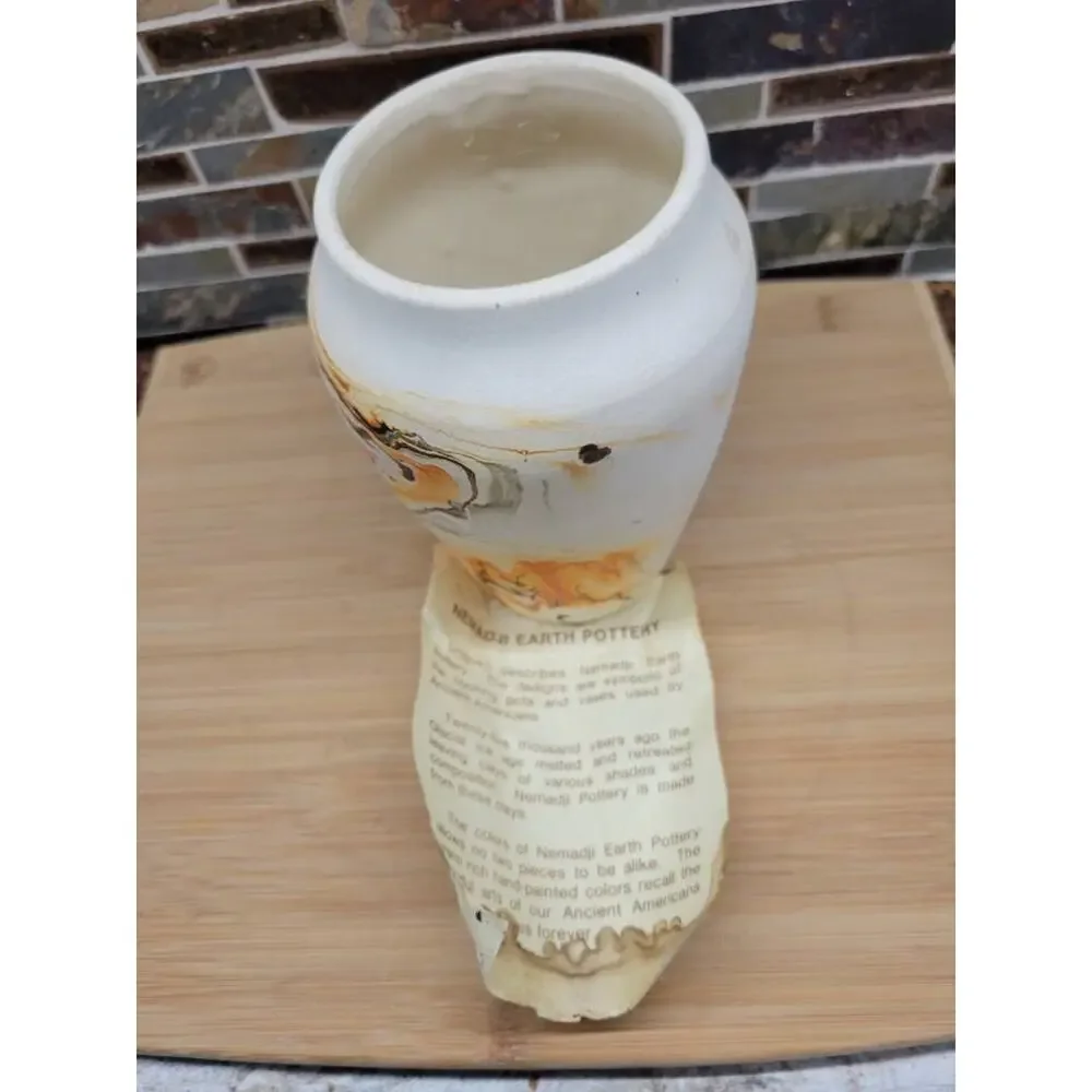 Vintage Nemadji Pottery Swirl Vase Orange Brown Cream Marbled Art Decor USA